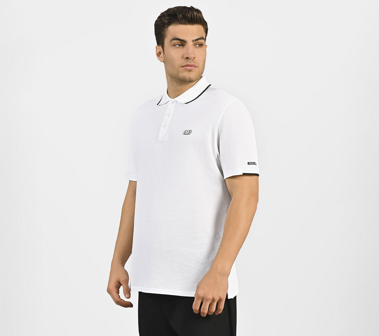 STRUCTURED KNIT POLO, WHITE Apparel Top View