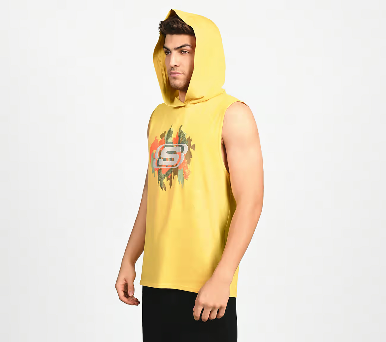 OASIS CAMO HOODIE TANK, RED/YELLOW Apparel Top View