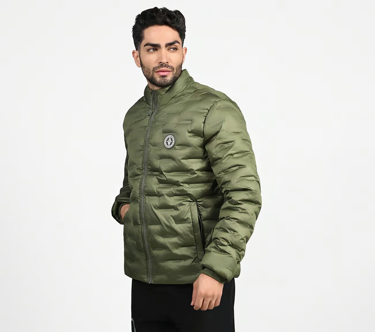 PUFFER FZ JACKET WITH ZIPPER, OOLIVE Apparel Top View