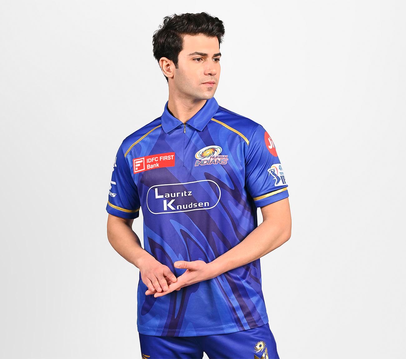 MUMBAI INDIANS: IPL FAN JERSEY 2025, ROYAL/NAVY/LIME Apparel Top View