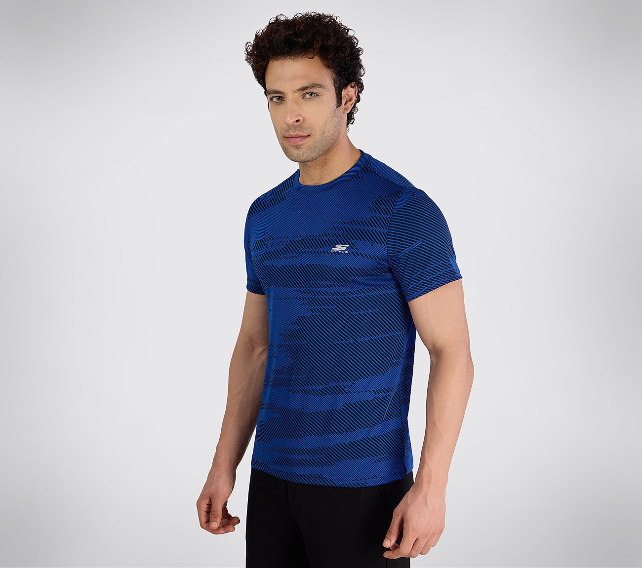 SS SKECHERS JACQUARD T-SHIRT, ROYAL Apparel Top View