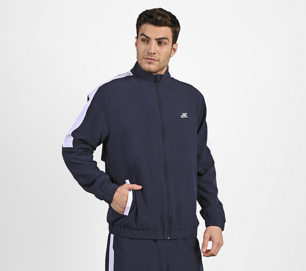 MENS COLORBLOCK TRACK JACKET, NAVY Apparel Bottom View