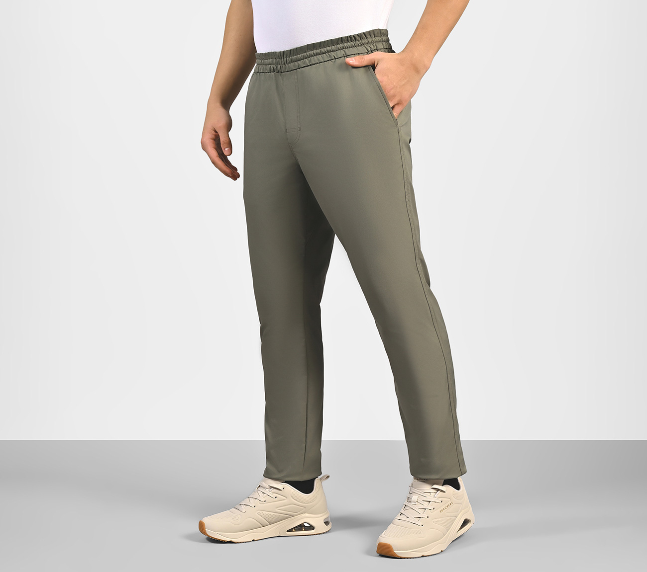 SKECHERS SLIP-IN PANT DOWNTOW, OLIVE/GRAY Apparel Top View