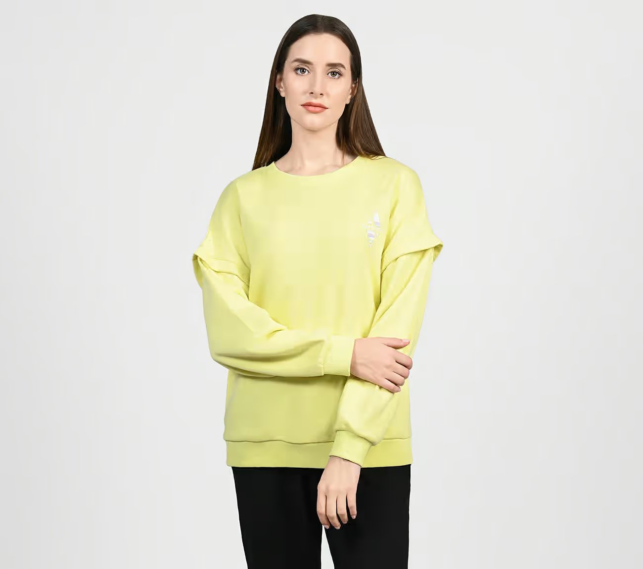 OASIS LAYERED SLEEVE SWEATSHIRT, LIGHT YELLOW Apparel Lateral View