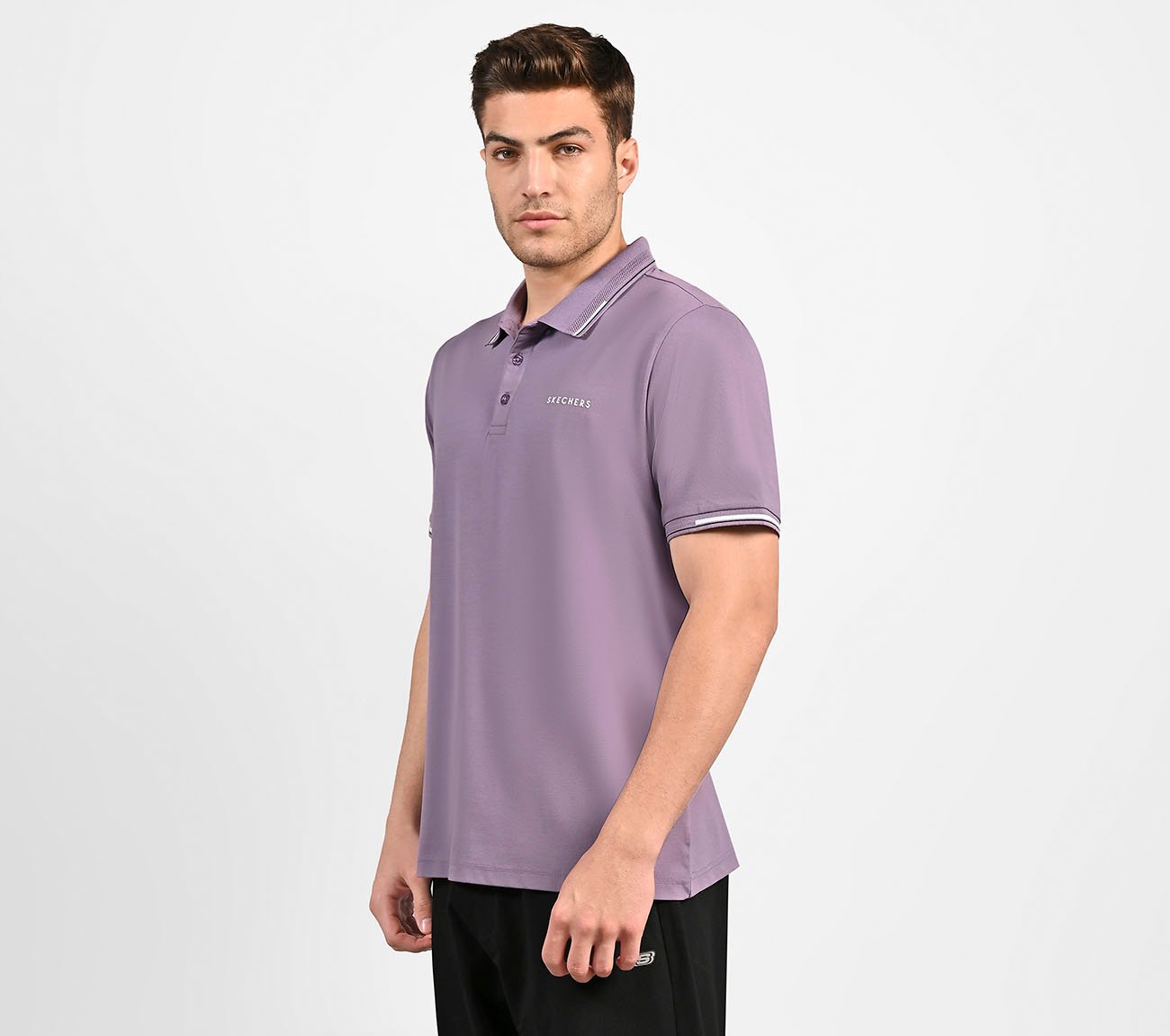 MENS TIPPING POLO, PURPLE/LIME Apparel Top View