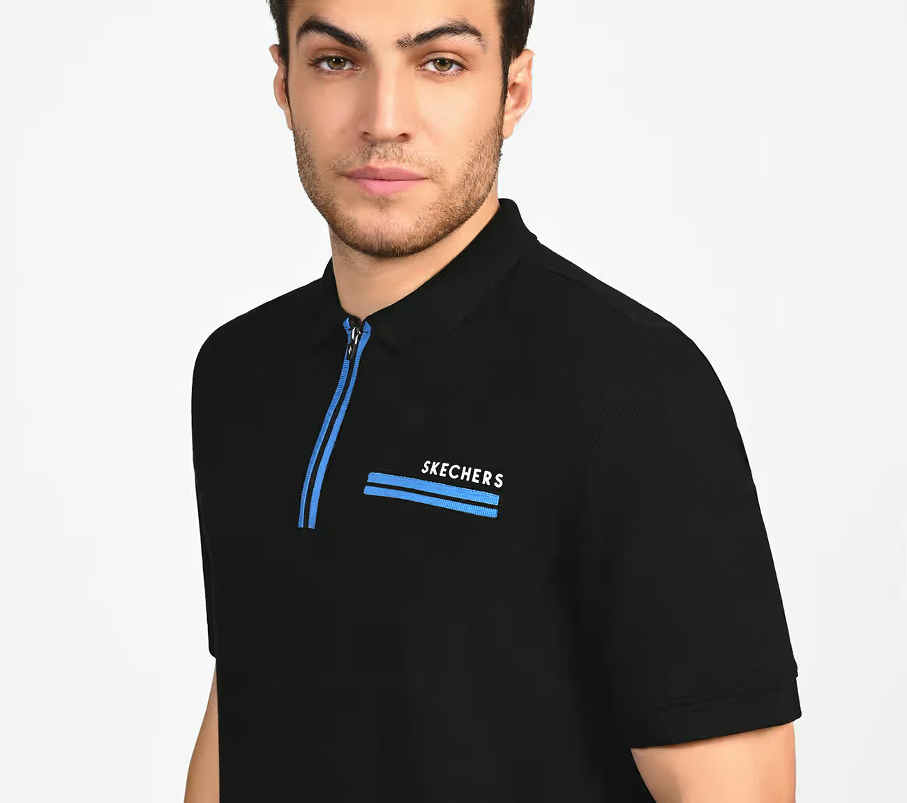 OASIS TWILL PLACKET POLO, BLACK/CHARCOAL/BLUE Apparel Right View