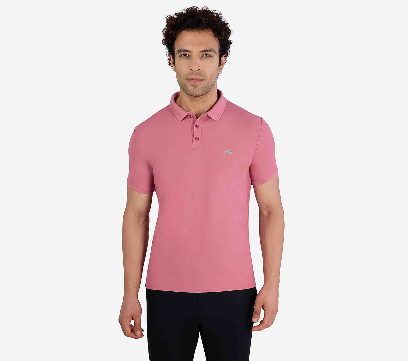 MENS PERFORMANCE POLO, CHARCOAL/CORAL Apparel Lateral View