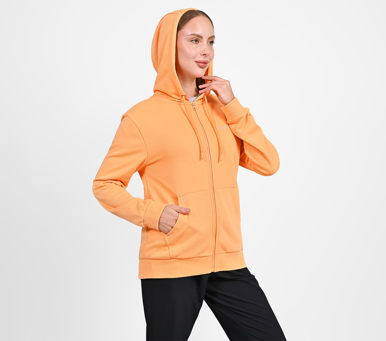 WOMENS BASIC FRONT OPEN HOODIE, Orange Apparel Bottom View