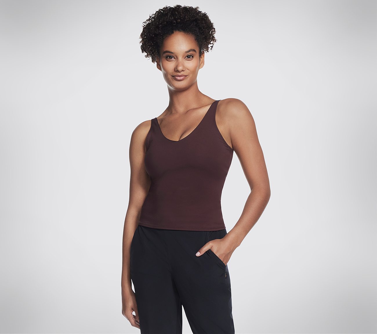 GOSCULPT V NECK TANK, BURGUNDY/BROWN Apparels Lateral View