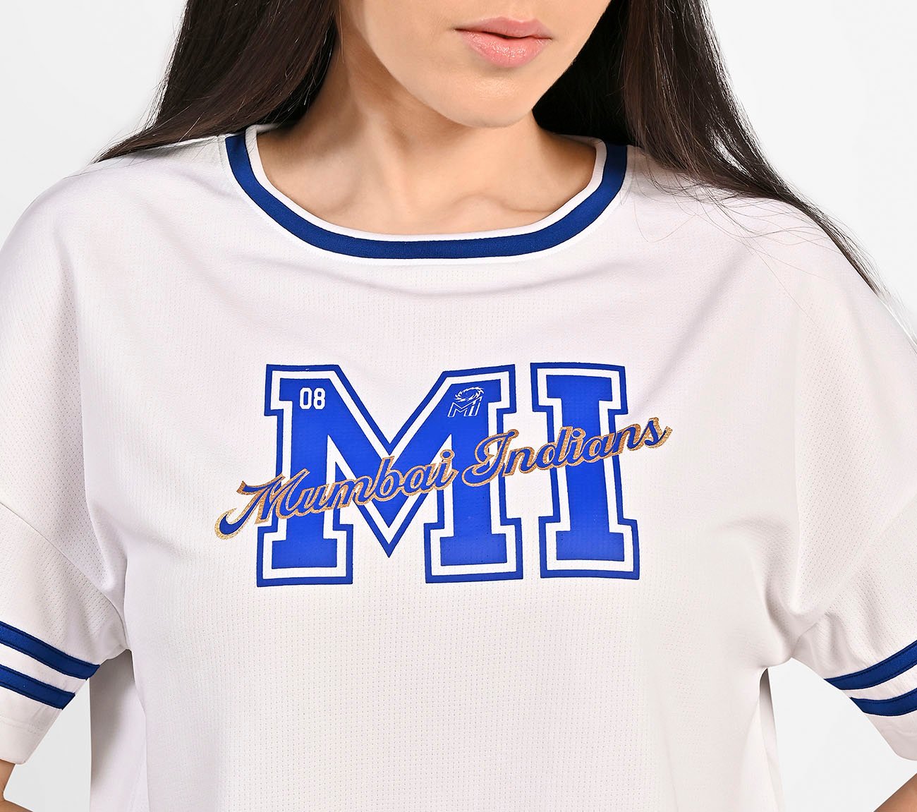 MUMBAI INDIANS: MESH CROP TOP, WHITE Apparel Right View