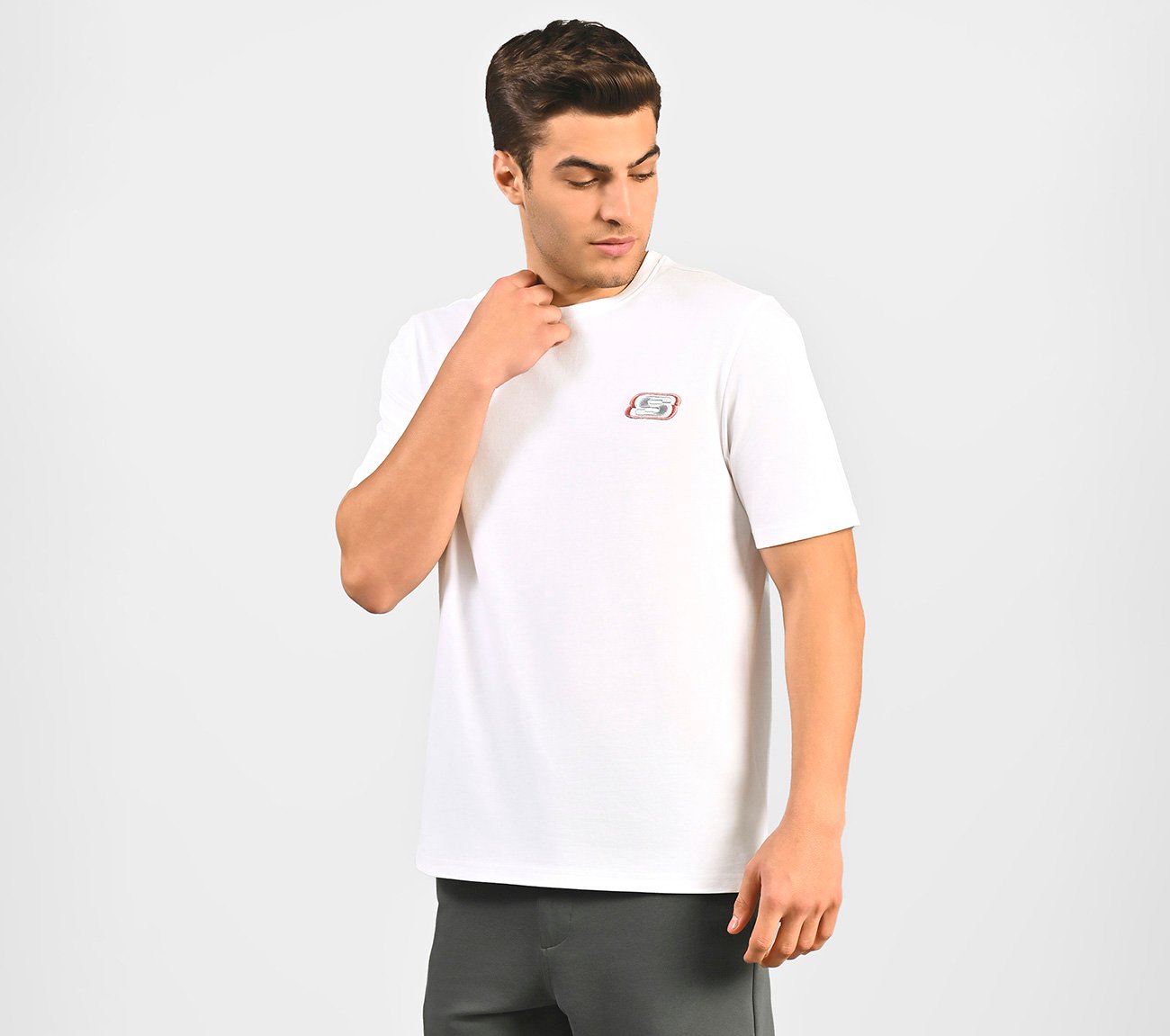 MENS BASIC LOGO  CREW NECK, WHITE Apparel Top View