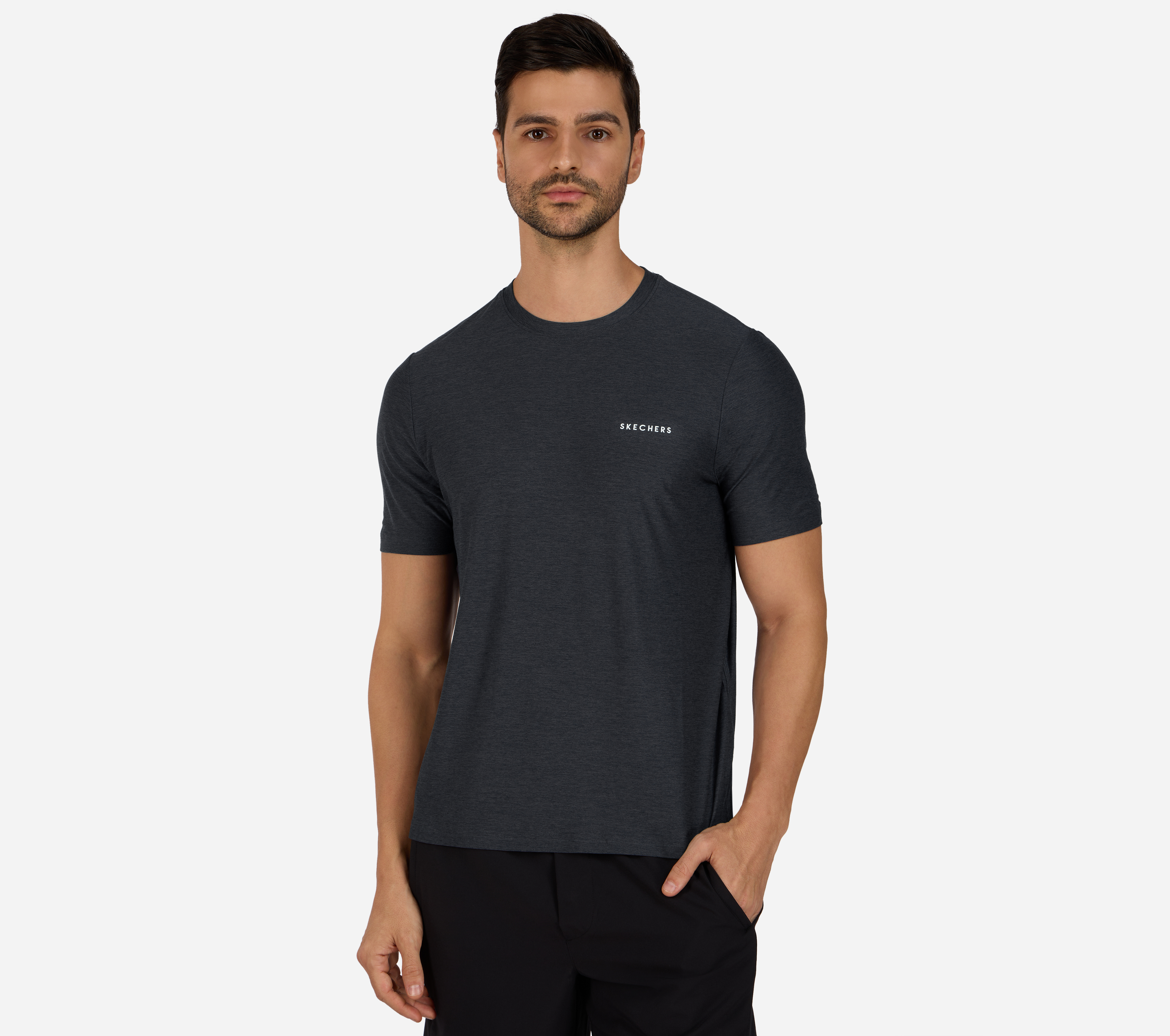 GODRI ALL DAY OUTPACE T-SHIRT, CHARCOAL/NAVY Apparels Lateral View