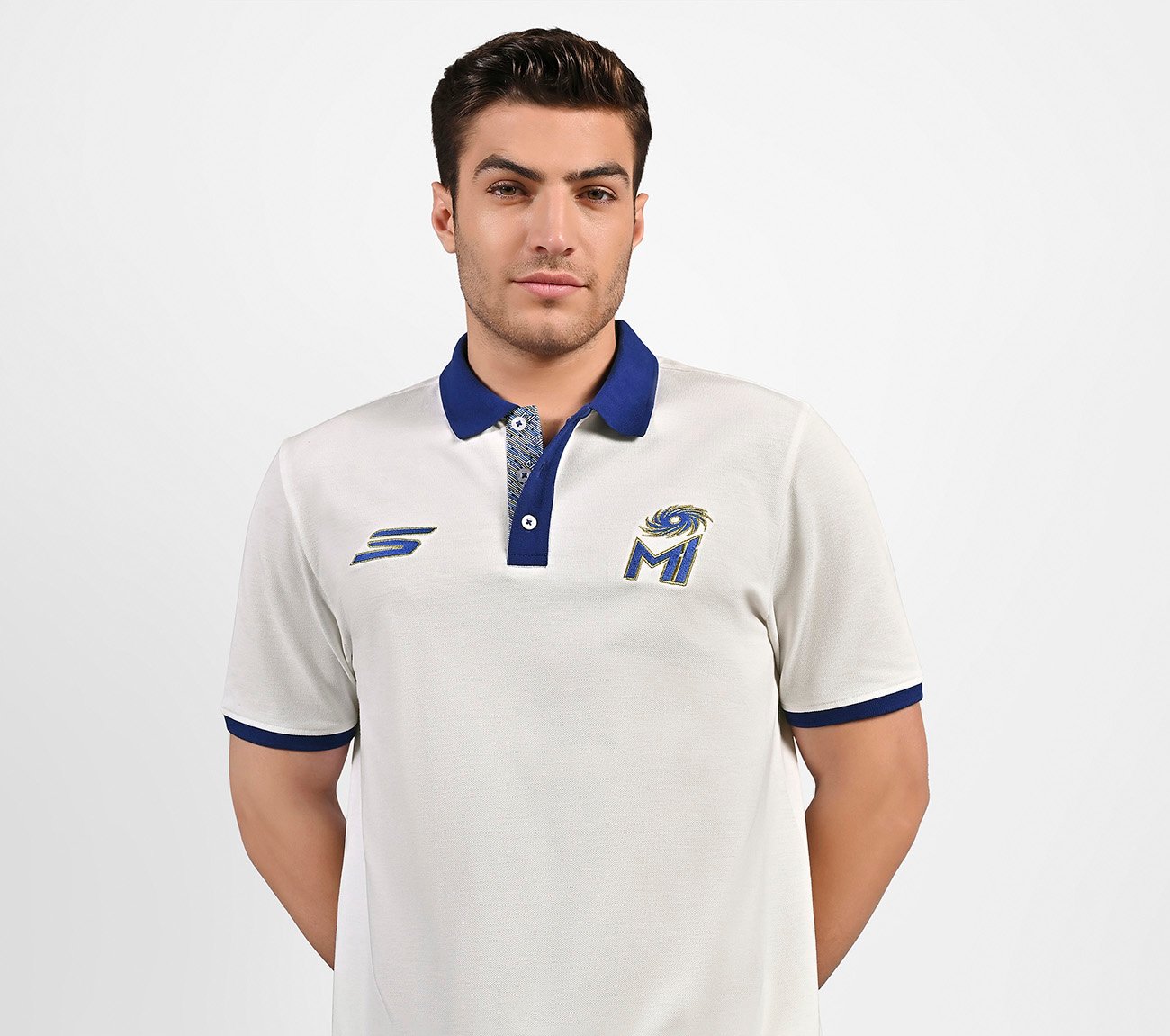 MUMBAI INDIANS: POLO WITH EMBROIDERED LOGO, WHITE Apparel Lateral View