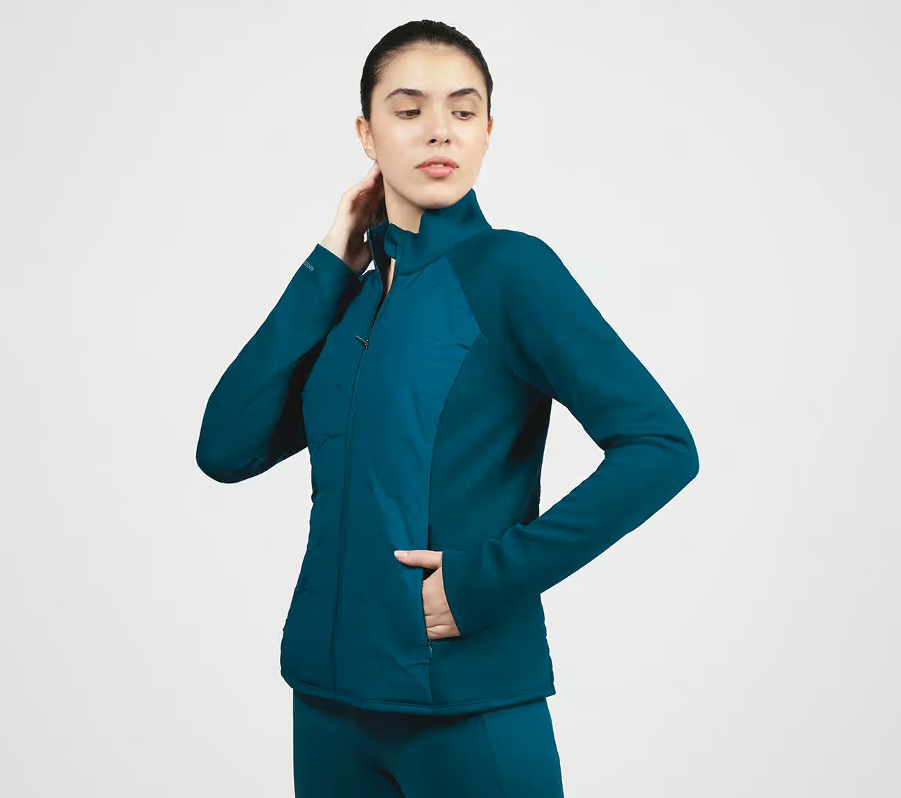 GOSHIELD HYBRID PERFORMANCE JACKET, TEAL/NAVY Apparel Top View