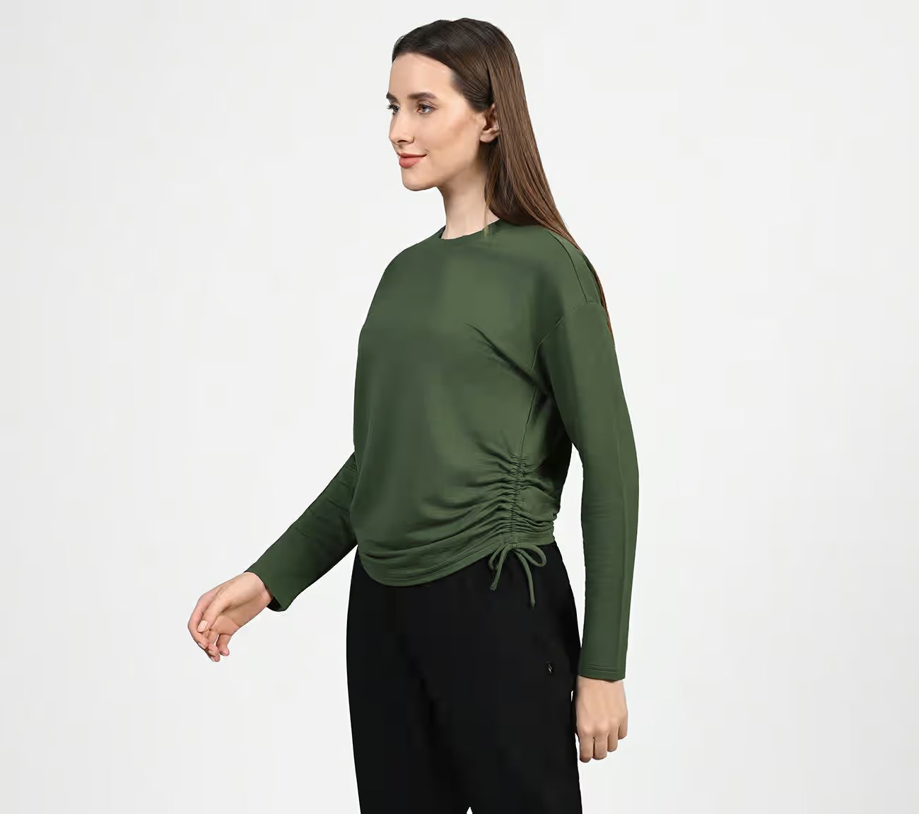 SKECHLUXE RENEW CREW, OLIVE/BLACK Apparel Top View