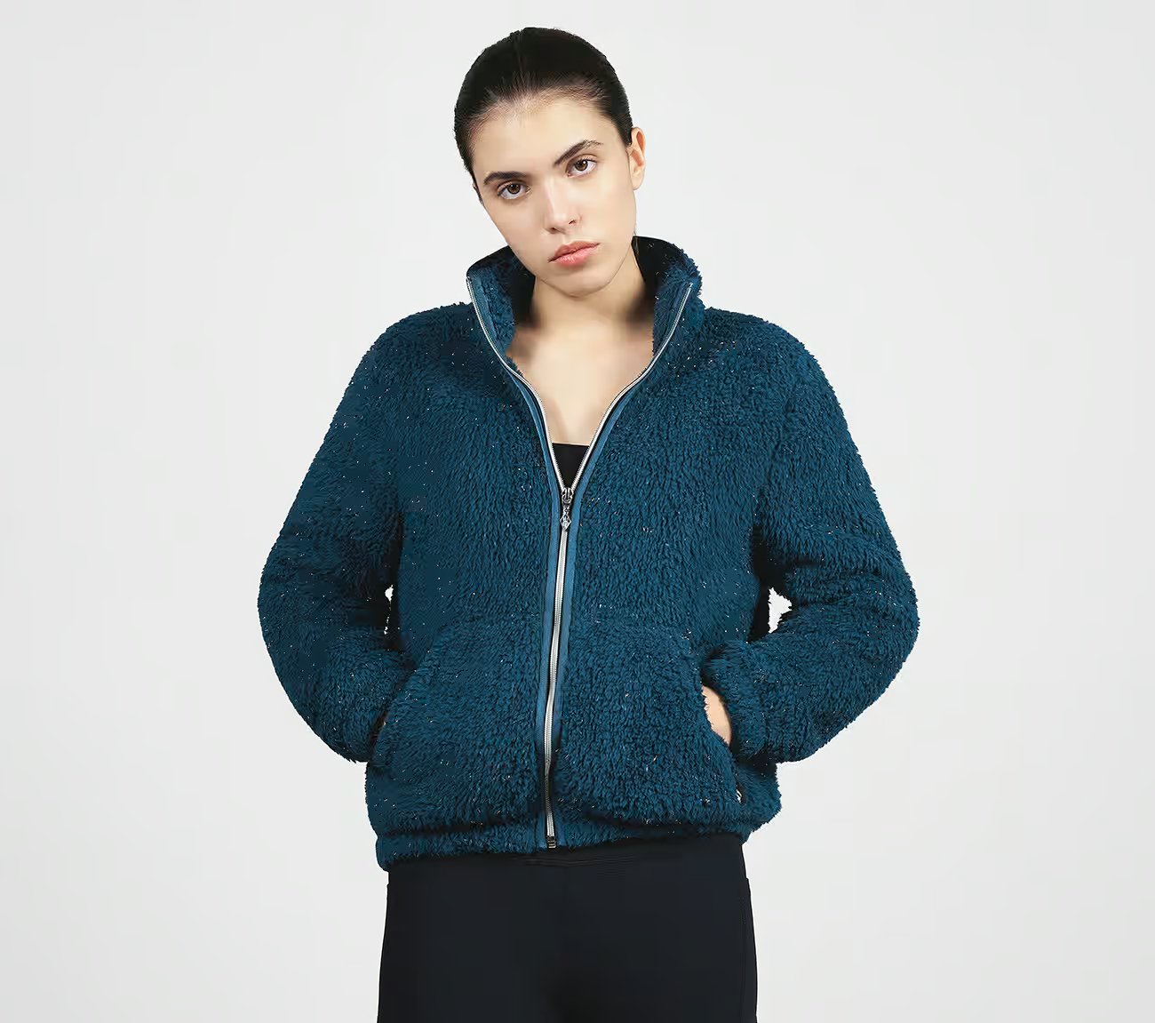 GOSHINE SHERPA JACKET, TEAL/NAVY Apparel Lateral View