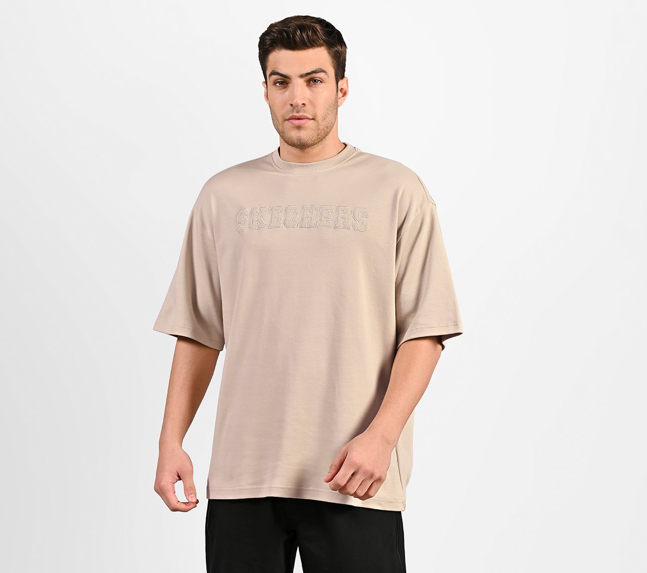 OVERSIZED SKECHERS T-SHIRT, NATURAL/SILVER Apparel Lateral View