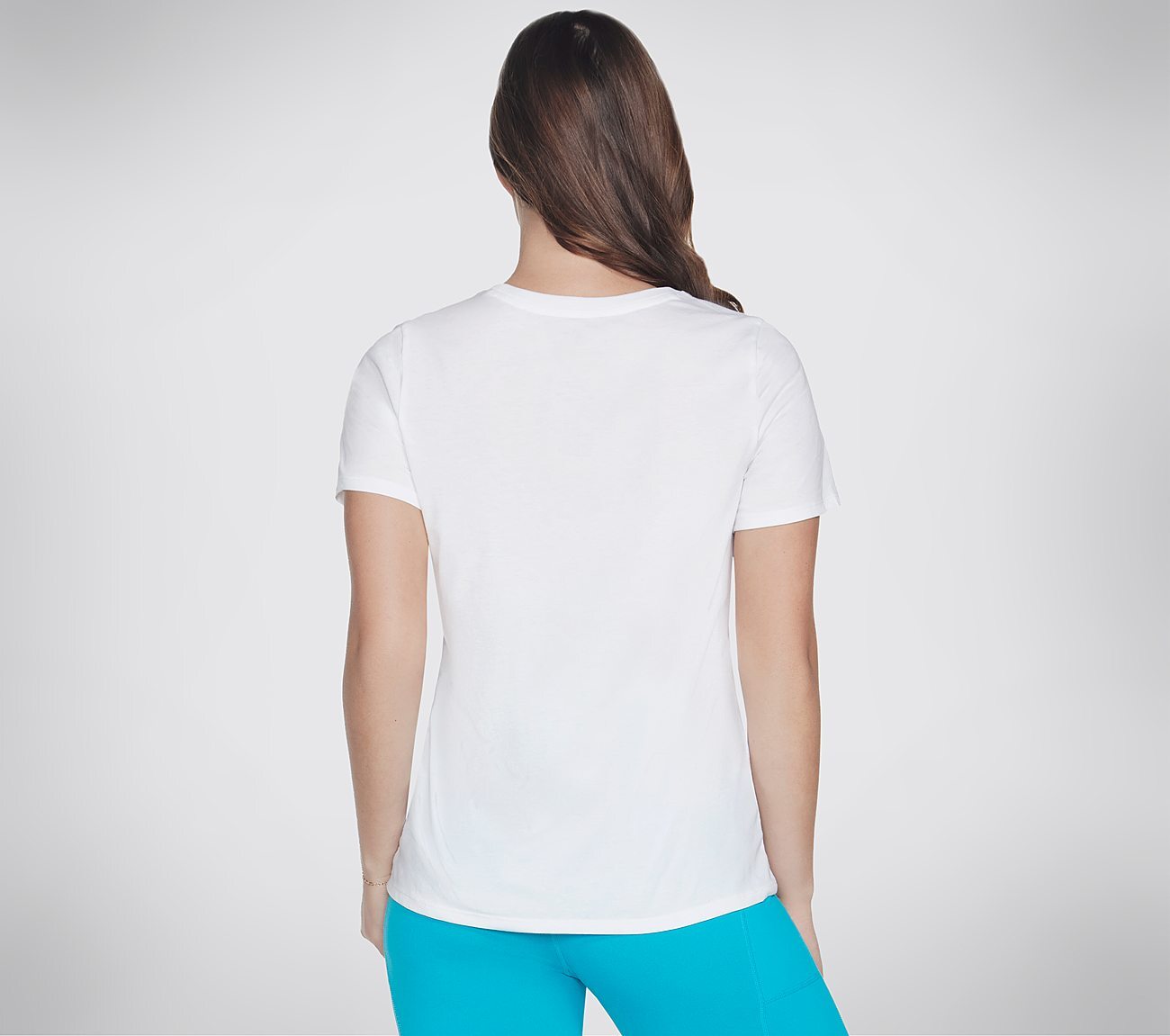 SKECHERS METALLIC LOGO T-SHIRT, WWWHITE Apparel Top View