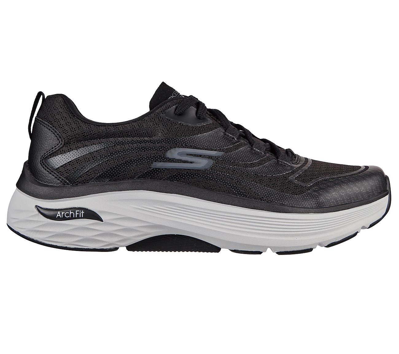 Skechers Black/Grey Max Cushioning Arch Fit Enig Mens Lace Up Shoes ...