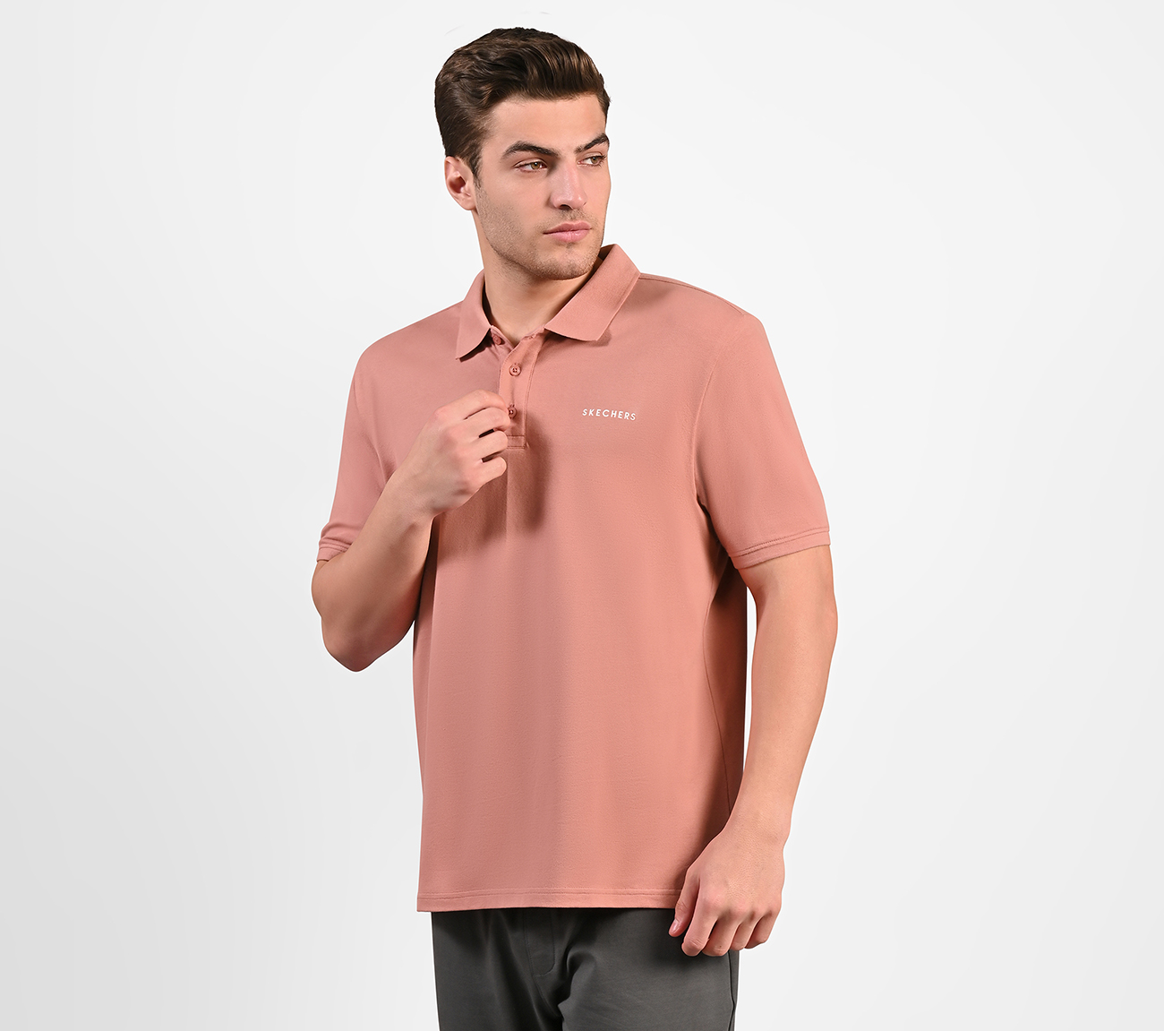 MENS CORE POLO, BLK/PINK/ORANGE Apparel Top View