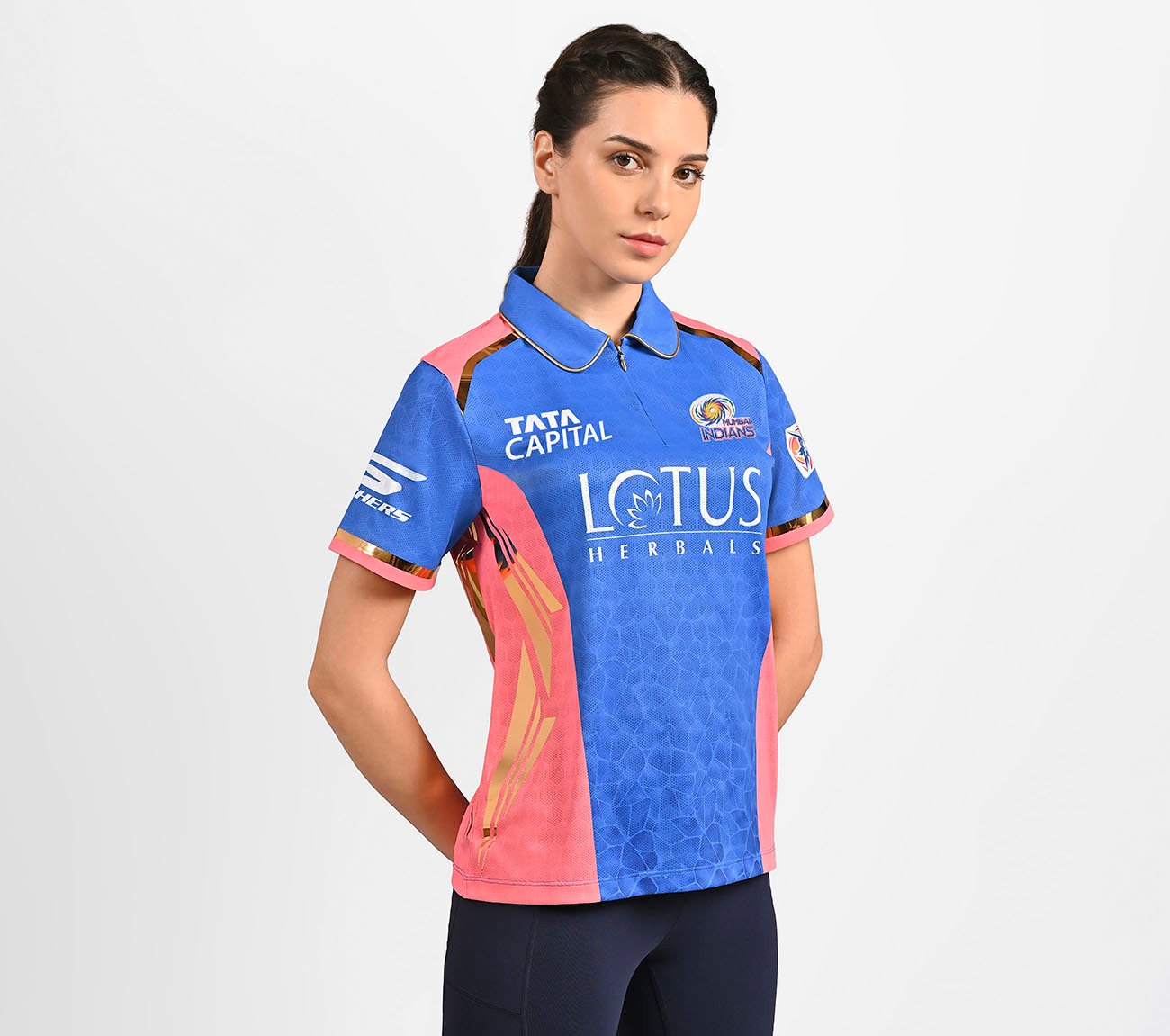 MUMBAI INDIANS: WPL PLAYER EDITION JERSEY 2025, NVY/WHT/LT. BLUE Apparel Top View