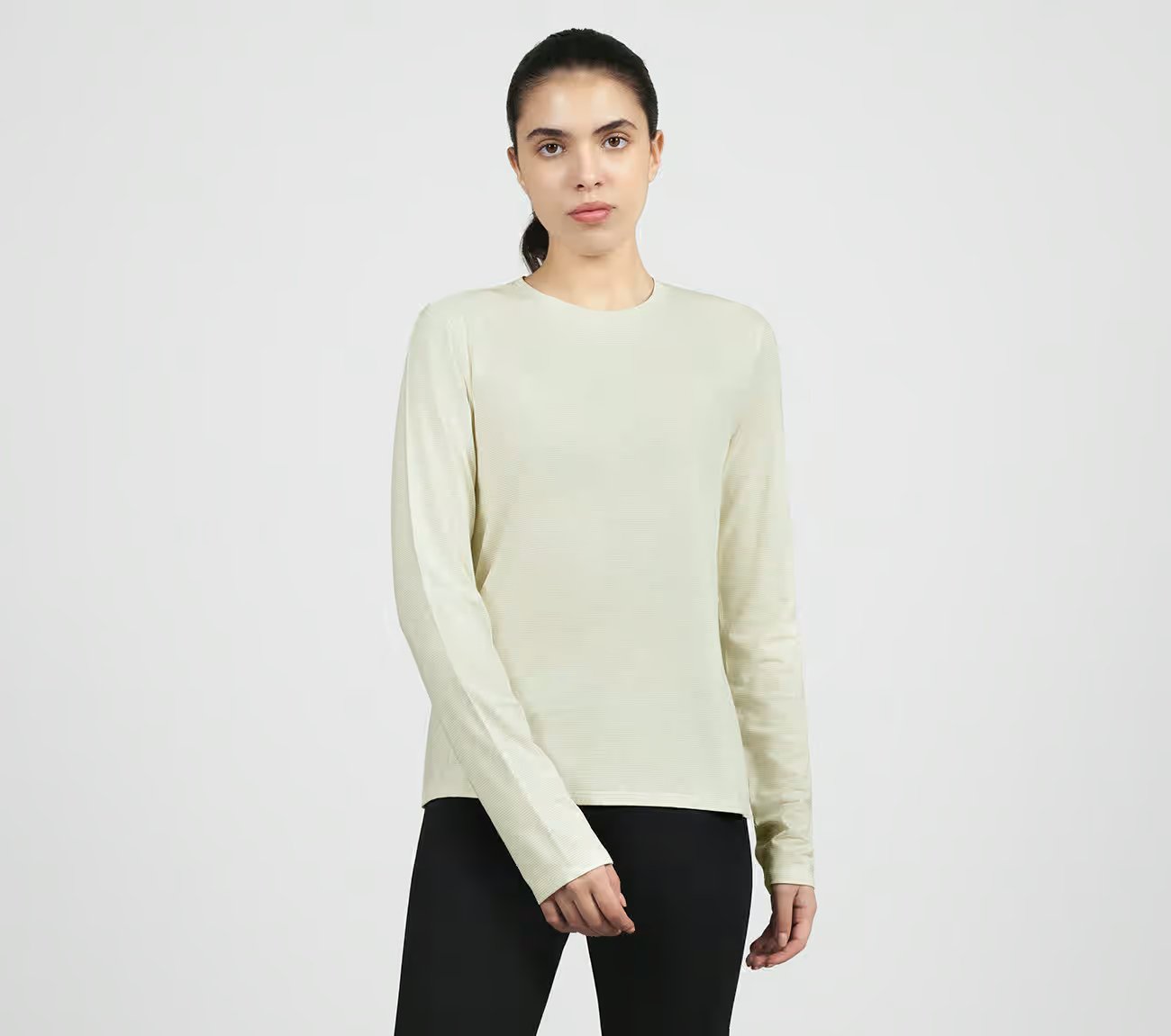 SHIMMER STRIPE LONG SLEEVE, OFF WHITE Apparel Lateral View