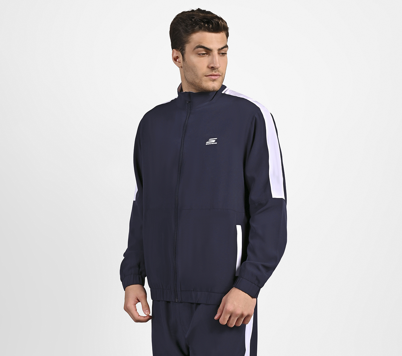 MENS COLORBLOCK TRACK JACKET, NAVY Apparel Top View