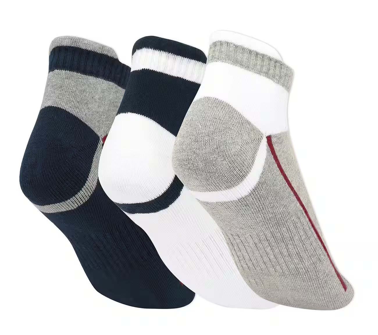 3 Pack MENS HALF TERRY ANKLE SOCKS, WHITE/BLACK/GREY Accessories Top View