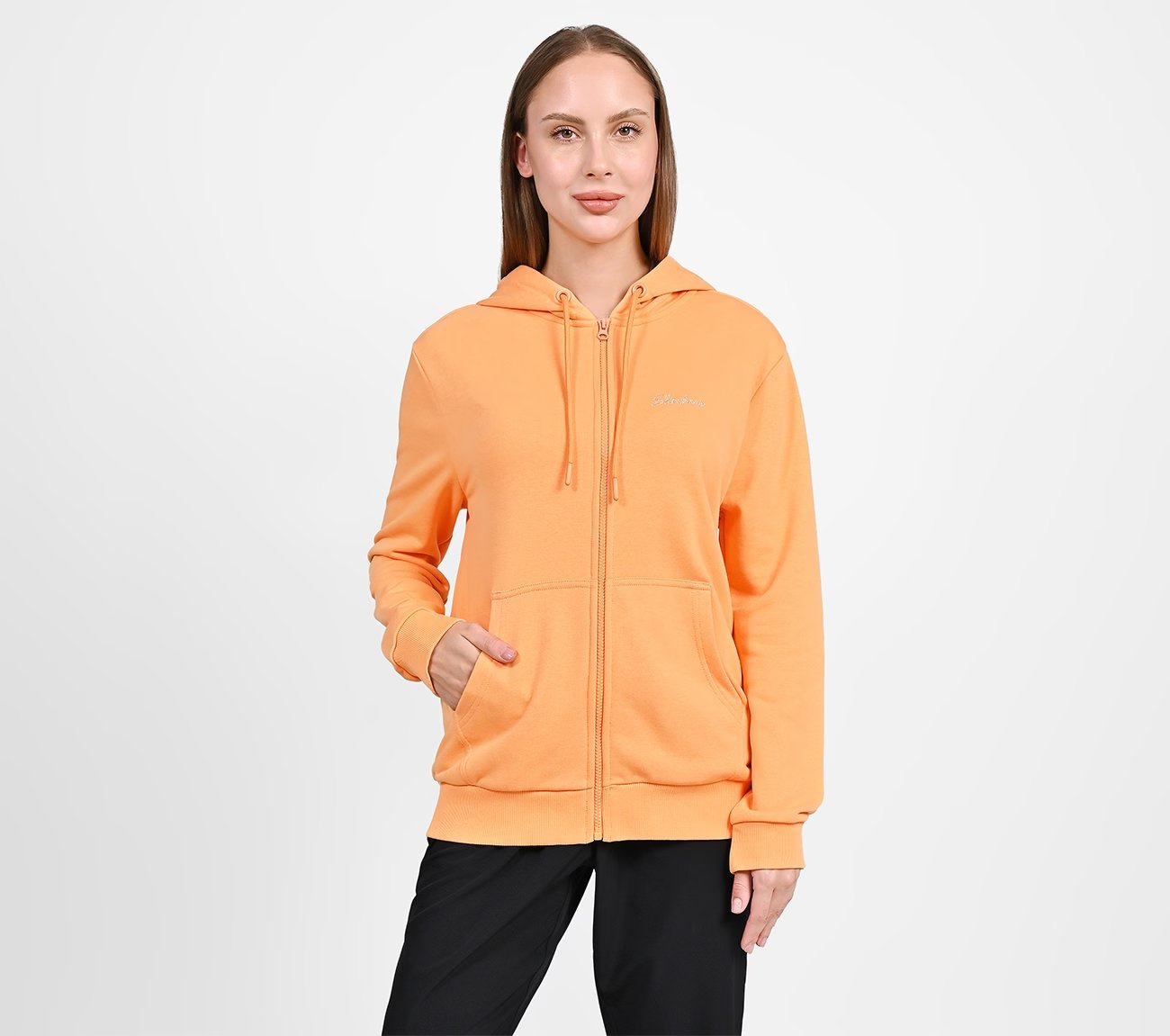 WOMENS BASIC FRONT OPEN HOODIE, Orange Apparel Lateral View