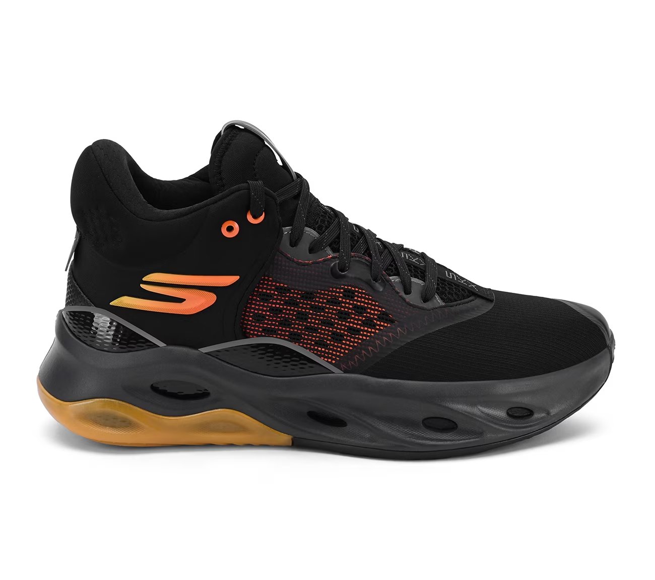 SKX FLOAT-Basketball, BLACK/ORANGE Footwear Lateral View