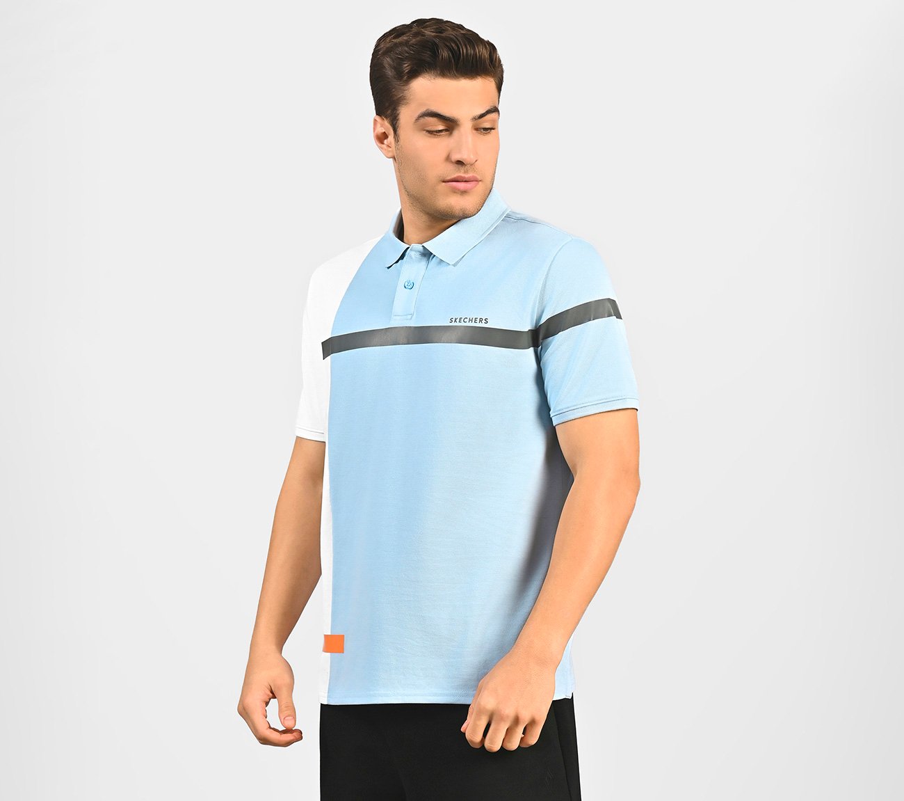 CUT AND SEW POLO, CHARCOAL/LT. BLUE Apparel Top View