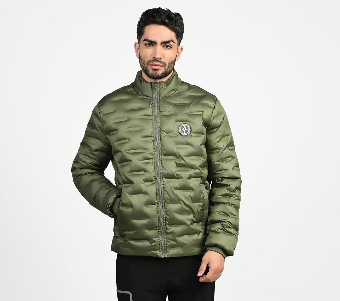 PUFFER FZ JACKET WITH ZIPPER, OOLIVE Apparel Lateral View