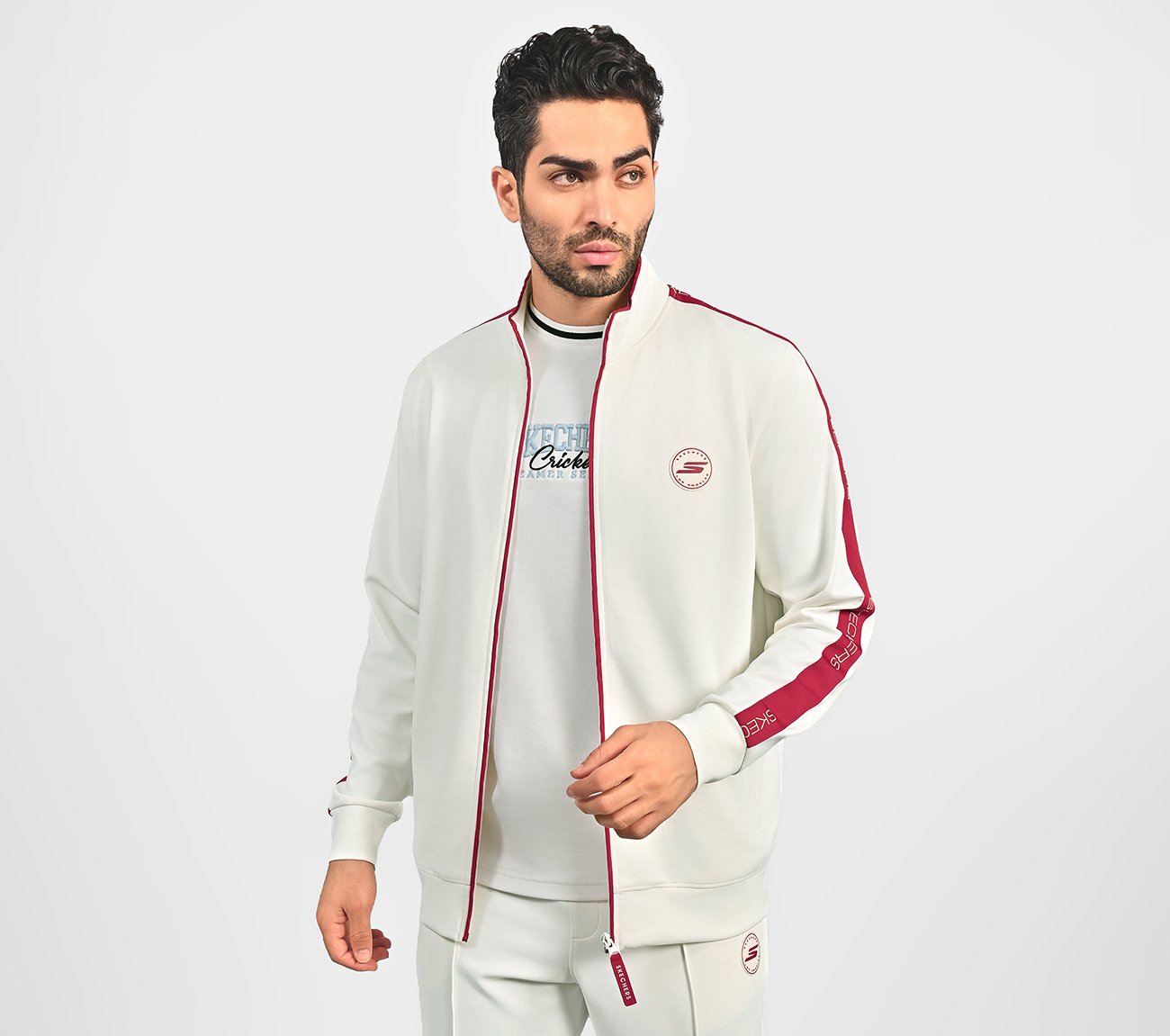 CRICKET TRACK TOP, WHITE Apparel Top View