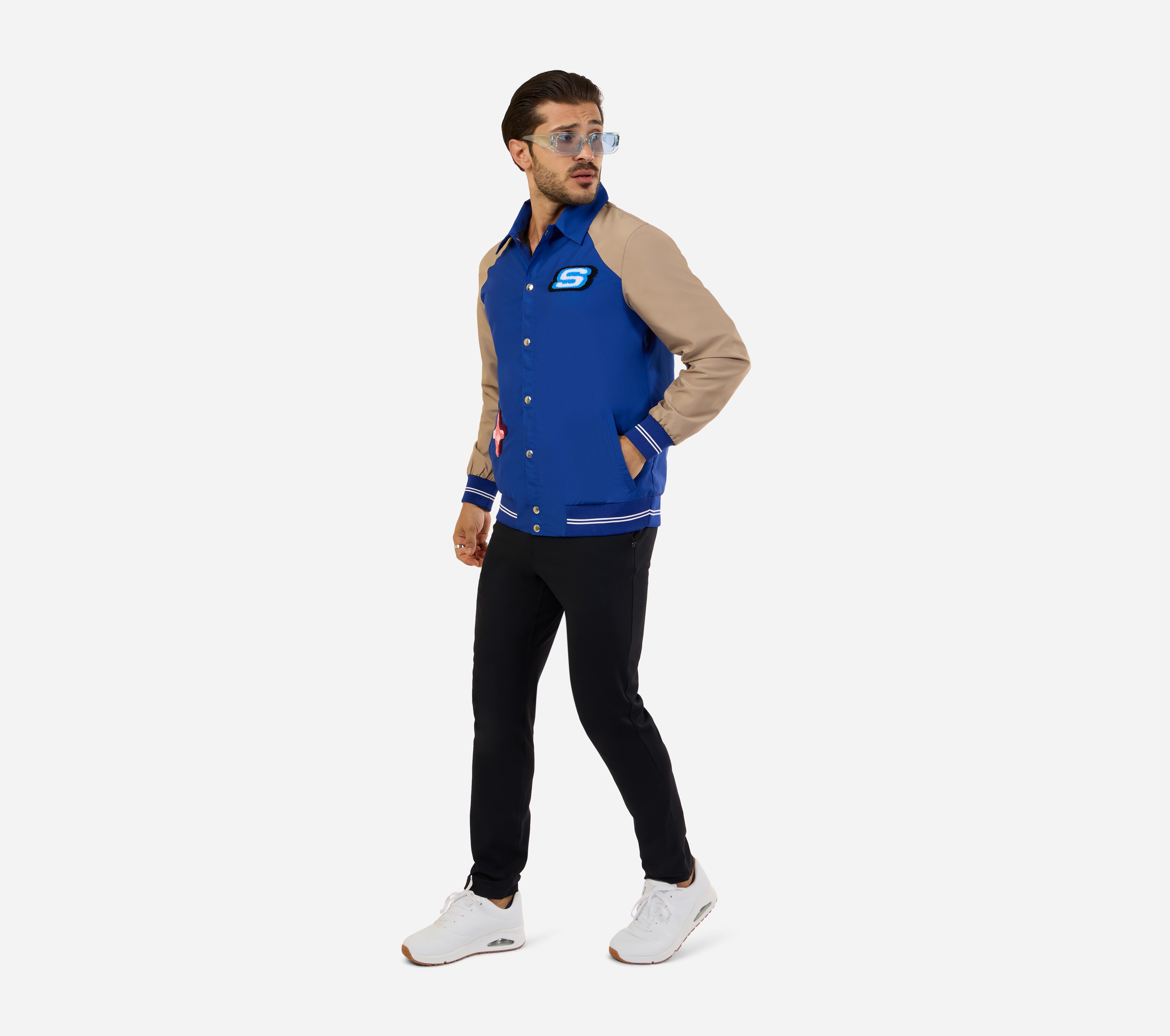 MENS VARSITY JACKET, ROYAL/ORANGE Apparel Top View