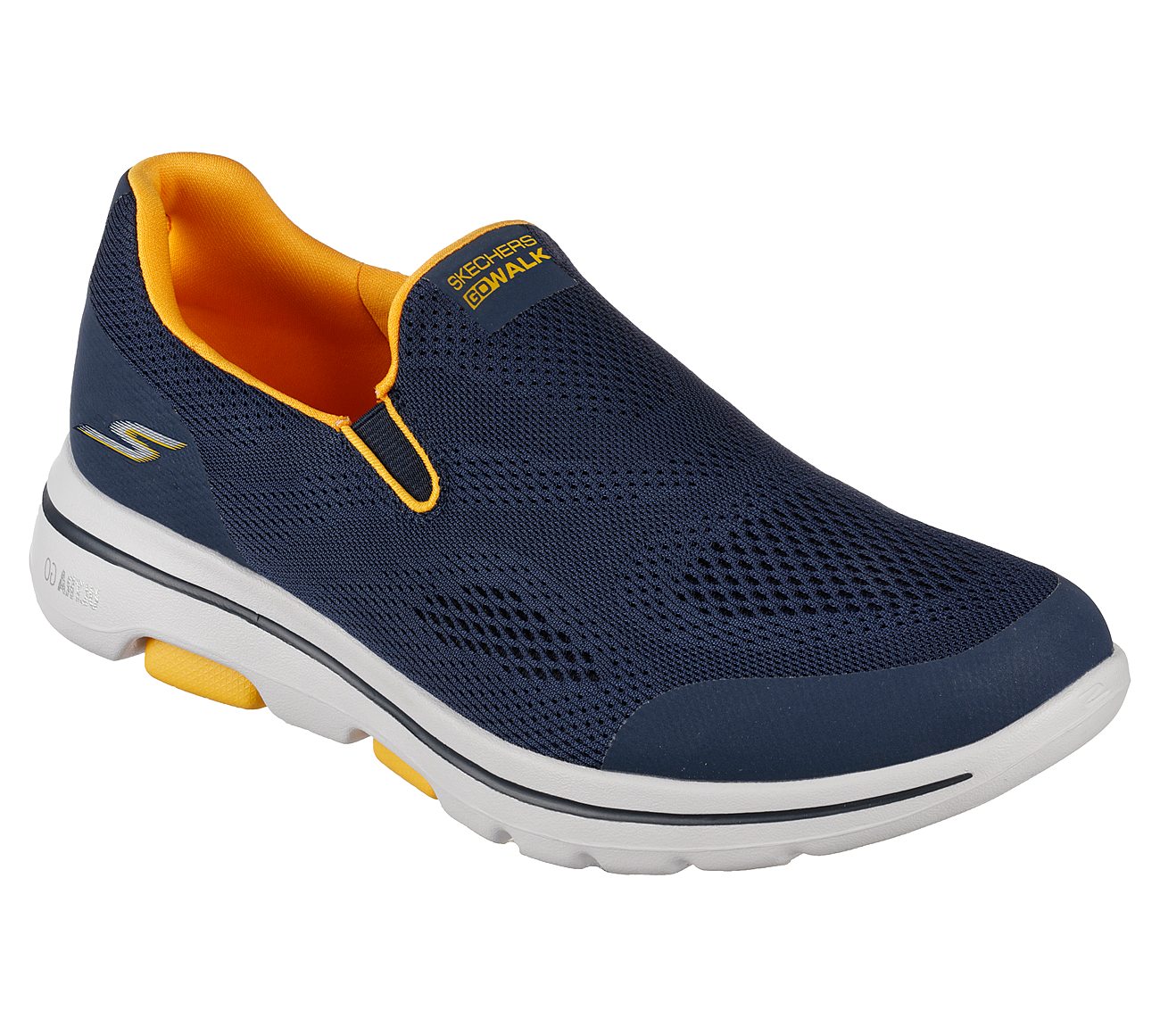 Skechers Navy Yellow Go Walk 5 Quadplex Mens Slip On Shoes Style